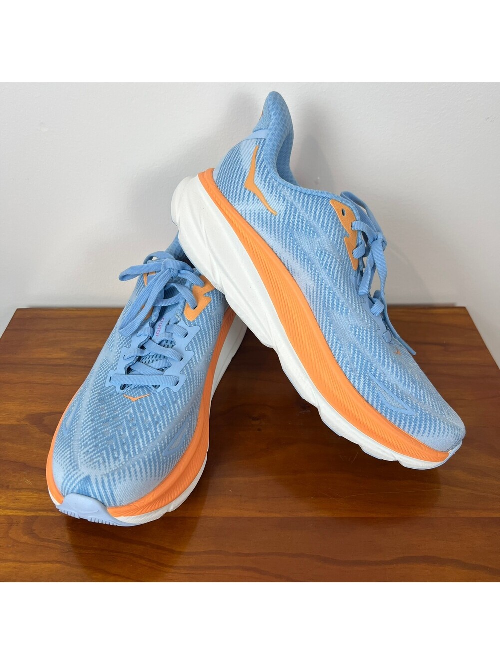 HOKA Clifton 9 Womens 7.5 Blue Orange Running Shoes 1127896 ABIW NWOB